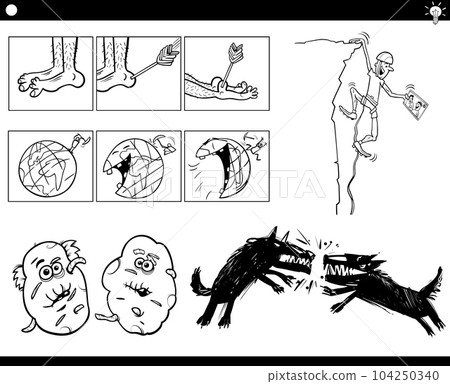 cartoon concepts or proverbs with comic characters set cartoon concepts or proverbs with comic characters set 104250340