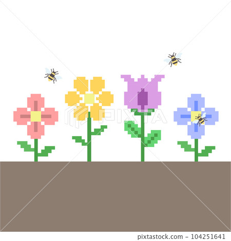 Garden flower with honey bee pixel art 8bit  104251641