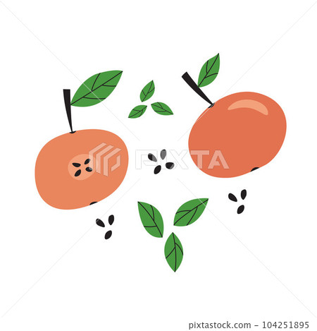 Red doodle cartoon apples set with green leaves and seeds. Colorful tree farm fruits. Red doodle cartoon apples set with green leaves and seeds. Colorful tree farm fruits. 104251895
