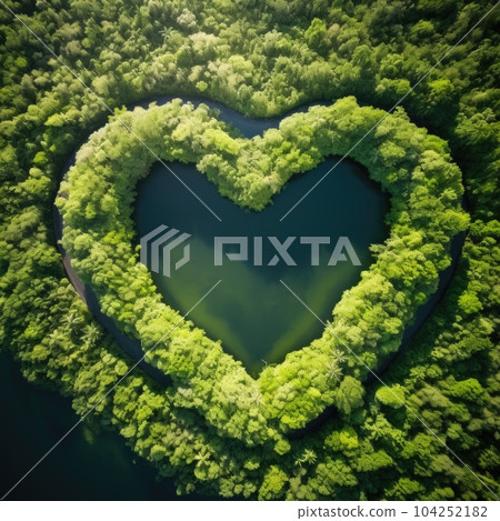 Heart forest shape in the forest from aerial view in concept of environment caring devotion, water sustainability and global warming protection Heart forest shape in the forest from aerial view in concept of environment caring devotion, water sustainability and global warming protection 104252182