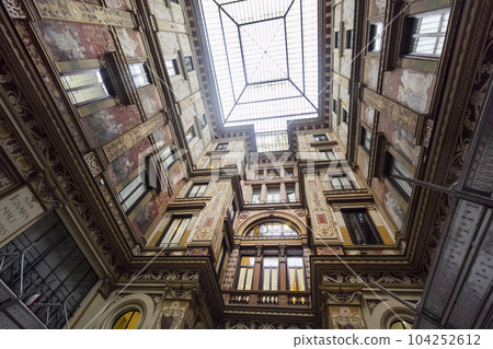 Galleria Sciarra, Rome, Lazio, Italy May 10, 2023 Passage with frescoes on the facades. Galleria Sciarra, Rome, Lazio, Italy May 10, 2023 Passage with frescoes on the facades. 104252612
