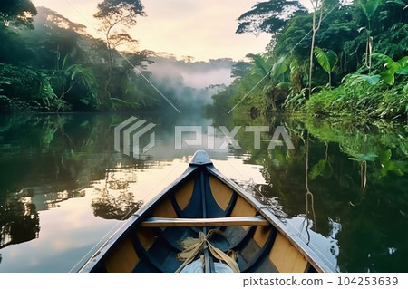 Beautiful wildlife view of exotic river. Generative AI Beautiful wildlife view of exotic river. Generative AI 104253639