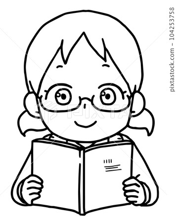 Female student line drawing reading a textbook 104253758