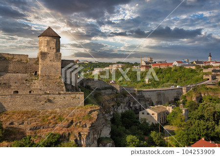 Castle in the historic part of Kamianets-Podilskyi, Ukraine. 104253909