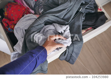 rawer with messy cloths top view , 104253980