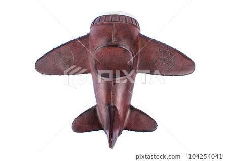 Clock in the form of a wooden plane, isolate on a white background 104254041
