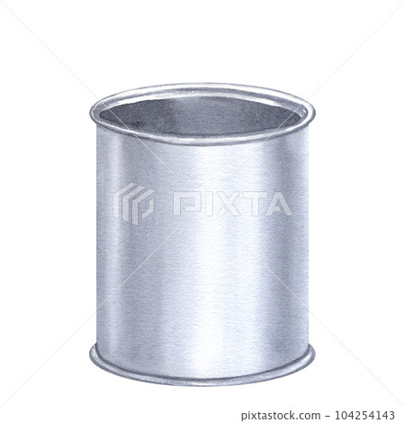 Empty iron aluminum paint can for making renovation. Silver colored container. Hand drawn watercolor illustration isolated on white background. Design element Empty iron aluminum paint can for making renovation. Silver colored container. Hand drawn watercolor illustration isolated on white background. Design element 104254143