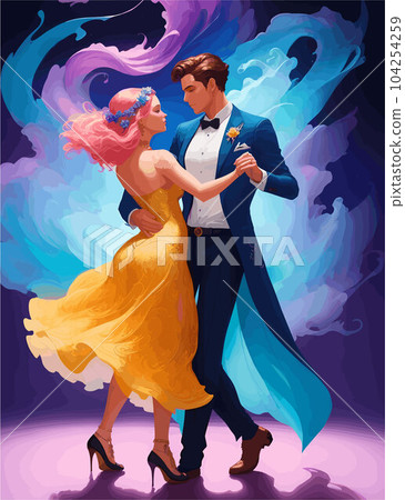vector art of couple dancing lovely middle in colorful background vector art of couple dancing lovely middle in colorful background 104254259