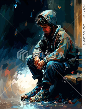 A man sitting in a chair in rainy day lonely A man sitting in a chair in rainy day lonely 104254265