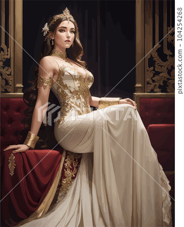 beautiful girl like princes sitting with long white dress A person in a wedding dress 104254268