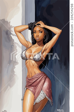 vector art of very beautiful fitness girl in short dress. vector art of very beautiful fitness girl in short dress. 104254298
