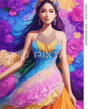 beautiful women portrait with flowers vector art wallpaper in colorful background beautiful women portrait with flowers vector art wallpaper in colorful background 104254301