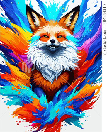 colorful fox in isolated in white background. colorful ink splashes colorful fox in isolated in white background. colorful ink splashes 104254310
