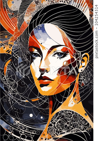 vector art of a girl created with colorful flat shapes.  104254314
