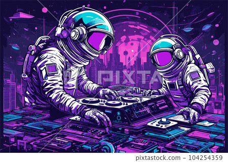 vector art of group of astronomies work together in space office. purple and white color theme. vector art of group of astronomies work together in space office. purple and white color theme. 104254359