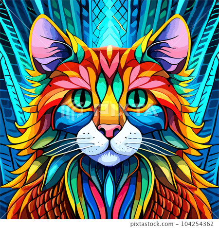 digital vector art of portrait of a colorful cat. digital vector art of portrait of a colorful cat. 104254362