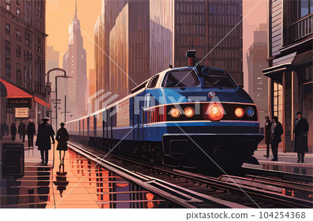 vector art of a cityscape with a train and peaple. 104254368