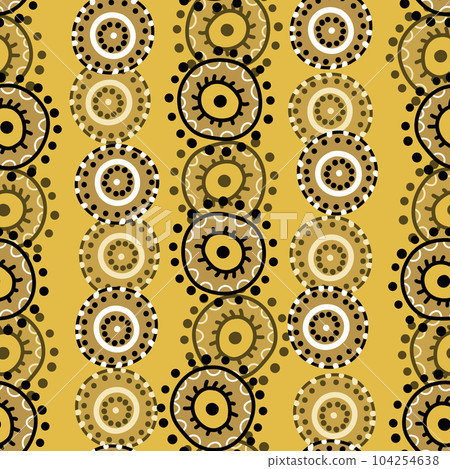 Seamless pattern with geometric aboriginal ornament. Ethnic tribal rounded color background. Afican, australian motiph. Dots painting. Vector illustration, template design for cloth, card, fabric Seamless pattern with geometric aboriginal ornament. Ethnic tribal rounded color background. Afican, australian motiph. Dots painting. Vector illustration, template design for cloth, card, fabric 104254638