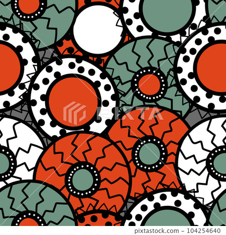 Seamless pattern with geometric aboriginal ornament. Ethnic tribal rounded color background. Afican, australian motiph. Dots painting. Vector illustration, template design for cloth, card, fabric 104254640