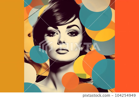 Retro style drawing of woman on bright background, historical stories concept 104254949