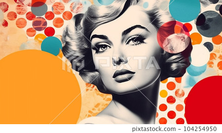 Retro style drawing of woman on bright background, historical stories concept 104254950