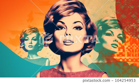 Retro style drawing of woman on bright background, historical stories concept Retro style drawing of woman on bright background, historical stories concept 104254953