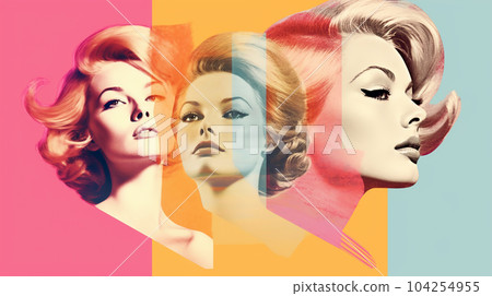 Retro style drawing of woman on bright background, historical stories concept Retro style drawing of woman on bright background, historical stories concept 104254955