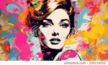 Retro style drawing of woman on bright background, historical stories concept Retro style drawing of woman on bright background, historical stories concept 104254956
