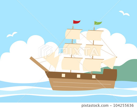 漂浮在海上的帆船插畫 漂浮在海上的帆船插畫 104255636