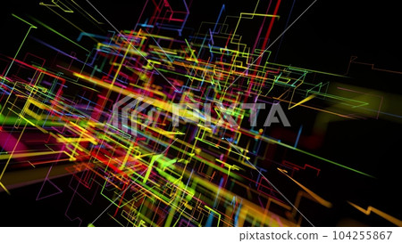 3d rendering sci-fi bg like abstract hologram. Multicolor neon glow lines form digital 3d space. Connection concept, visualization of multiple calculations of various branches neural network or AI 3d rendering sci-fi bg like abstract hologram. Multicolor neon glow lines form digital 3d space. Connection concept, visualization of multiple calculations of various branches neural network or AI 104255867
