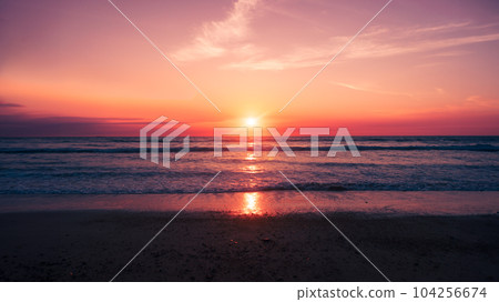 Beautiful sunset tropical summer beach landscape background. 104256674
