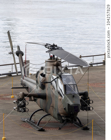 Anti-tank helicopter landed on the quay 104257829