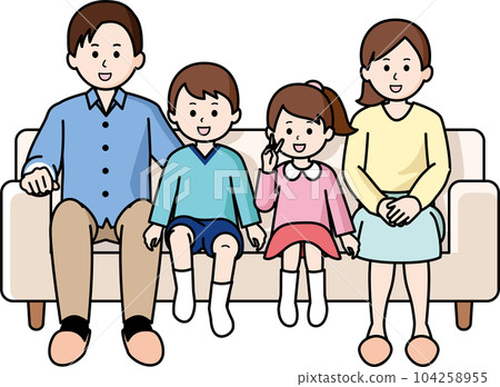 family of four in the living room family of four in the living room 104258955