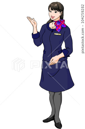 前台、酒店前台、客艙乘務員微笑引導的年輕女性 104259282