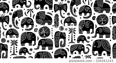 Elephant family, ethnic ornament. Seamless pattern for your design Elephant family, ethnic ornament. Seamless pattern for your design 104261243