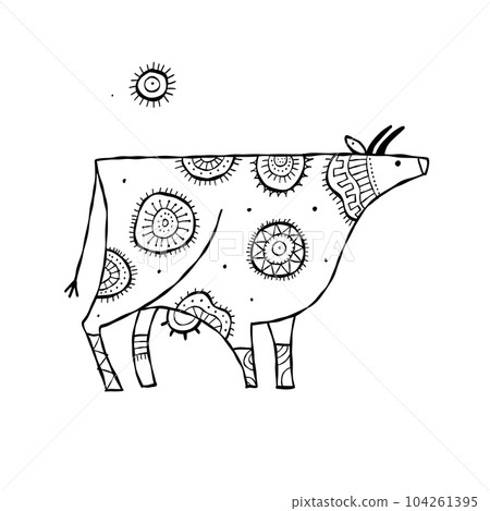 Stylish Ethnic Vector Illustration: Isolated Cow on White Background Stylish Ethnic Vector Illustration: Isolated Cow on White Background 104261395