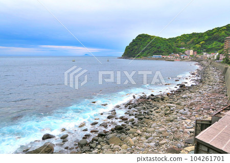 Landscape of Izu Peninsula, Higashi Izu, Kitagawa Onsen, view of Kurone Iwaburo and Pacific Ocean, Higashi Izu Town, Shizuoka Prefecture Landscape of Izu Peninsula, Higashi Izu, Kitagawa Onsen, view of Kurone Iwaburo and Pacific Ocean, Higashi Izu Town, Shizuoka Prefecture 104261701