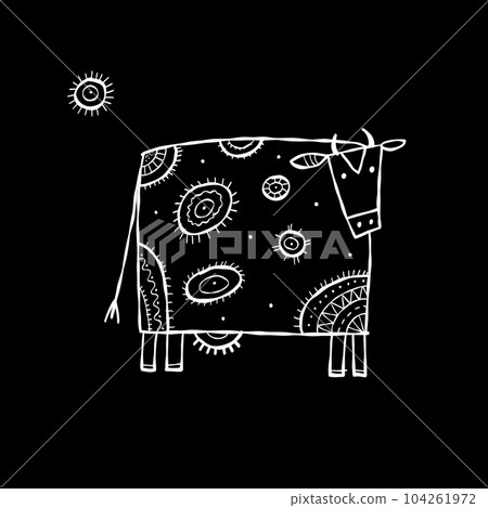 Stylish Ethnic Vector Illustration: Isolated Cow on black Background 104261972