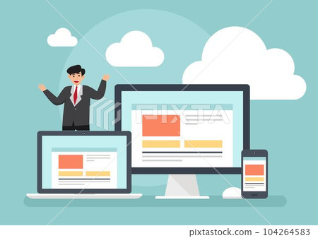 flat vector business technology cloud computing service concept and with developer team working on dashboard monitor concept flat vector business technology cloud computing service concept and with developer team working on dashboard monitor concept 104264583