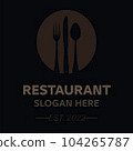 Restaurant logo with spoon and fork icon, modern concept of colors. 104265787