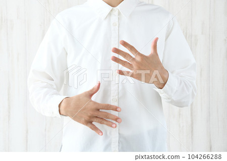 A woman communicating in sign language A woman communicating in sign language 104266288