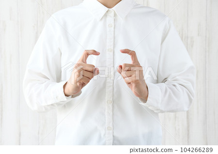 A woman communicating in sign language A woman communicating in sign language 104266289