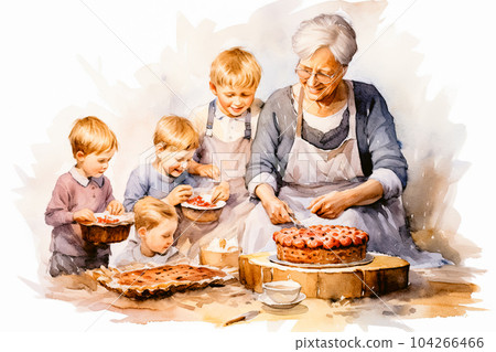Kind grandma making pie with her grandson Kind grandma making pie with her grandson 104266466