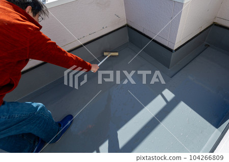 A man cleaning the balcony Balcony A man cleaning the balcony Balcony 104266809