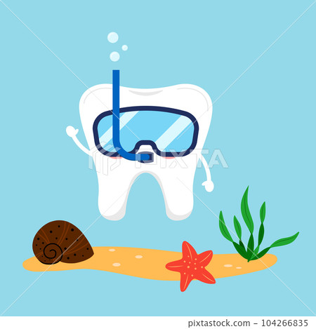 Cute tooth snorkeling with mask under water. Cute tooth snorkeling with mask under water. 104266835