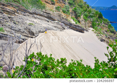 Tagyu Sand Ski Resort seen from the promenade of Ryugu Cave on the Izu Peninsula and tourists enjoying sledding, Shimoda City, Shizuoka Prefecture (6) 104266897