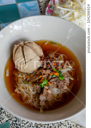 Top View of Thai Boat Noodle Soup Top View of Thai Boat Noodle Soup 104266924