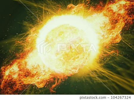 3d illustration of a fireball burning in the dark 3d illustration of a fireball burning in the dark 104267324