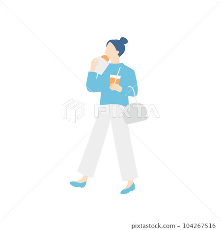 Woman enjoying eating while walking 104267516