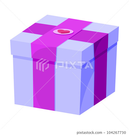 Purple gift box top isometric magenta ribbon flat. Pink heart tag wax seal valentine day wedding holiday love surprise secret package festive birthday event decoration sale symbol brand icon isolated Purple gift box top isometric magenta ribbon flat. Pink heart tag wax seal valentine day wedding holiday love surprise secret package festive birthday event decoration sale symbol brand icon isolated 104267730
